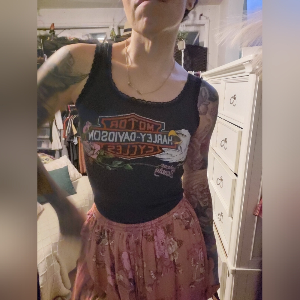 Harley Davidson lace trim tank top